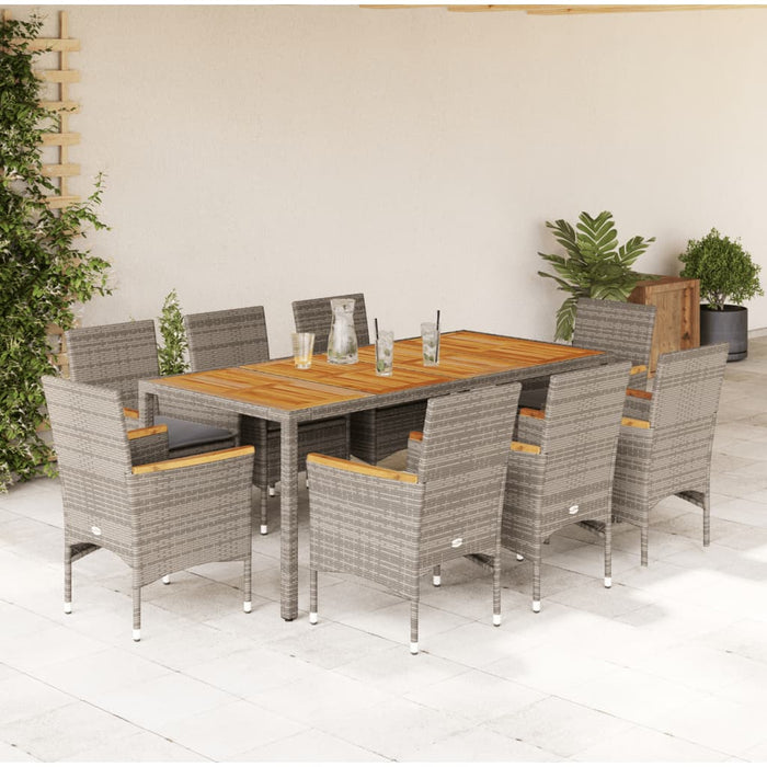 Set Pranzo da Giardino 9pz con Cuscini Polyrattan Acacia Grigio 3278638