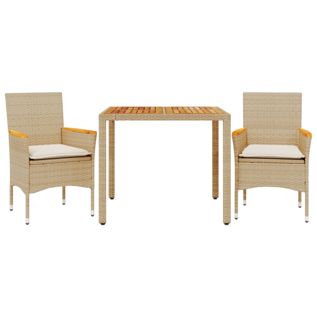 Set Pranzo da Giardino 3pz con Cuscini Beige Polyrattan Acacia 3278639
