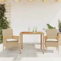 Set Pranzo da Giardino 3pz con Cuscini Beige Polyrattan Acacia 3278639