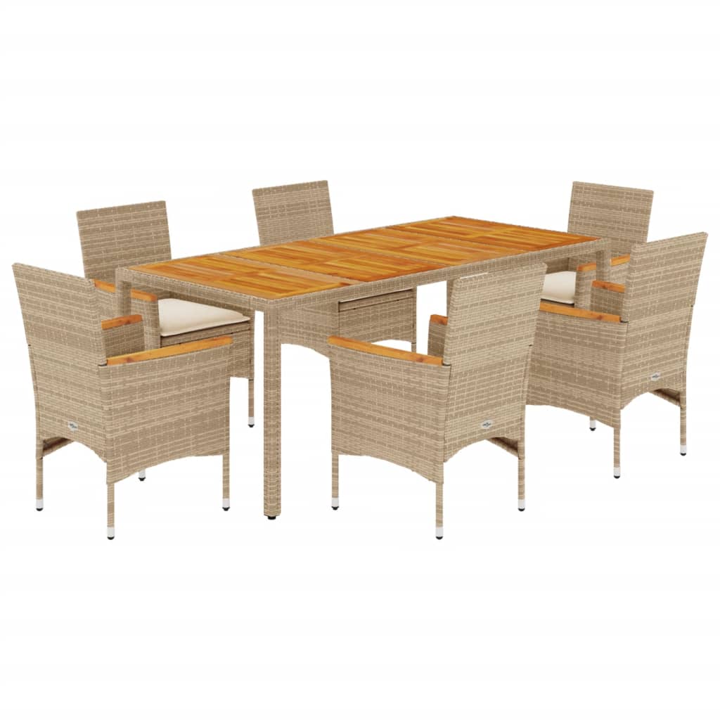 Set Pranzo da Giardino 7 pz con Cuscini Beige Polyrattan Acacia 3278643