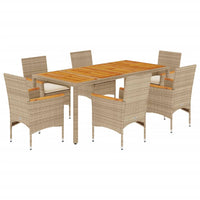 Set Pranzo da Giardino 7 pz con Cuscini Beige Polyrattan Acacia 3278643