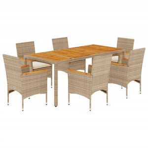 Set Pranzo da Giardino 7 pz con Cuscini Beige Polyrattan Acacia 3278643