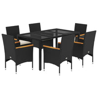 Set Pranzo da Giardino 7 pz Nero con Cuscini Polyrattan Acacia 3278648
