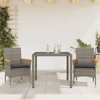 Set da Pranzo da Giardino 3pz con Cuscini in Polyrattan e Vetro 3278651