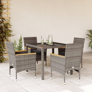 Set da Pranzo da Giardino 5 pz con Cuscini Polyrattan e Vetro 3278652