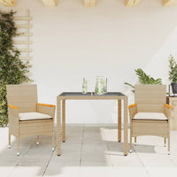 Set da Pranzo da Giardino 3 pz con Cuscini Polyrattan e Vetro 3278657