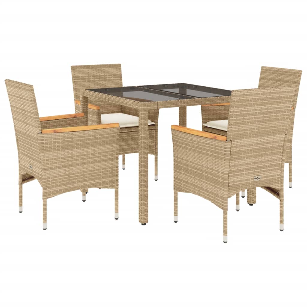 Set da Pranzo da Giardino 5 pz con Cuscini Polyrattan e Vetro 3278658