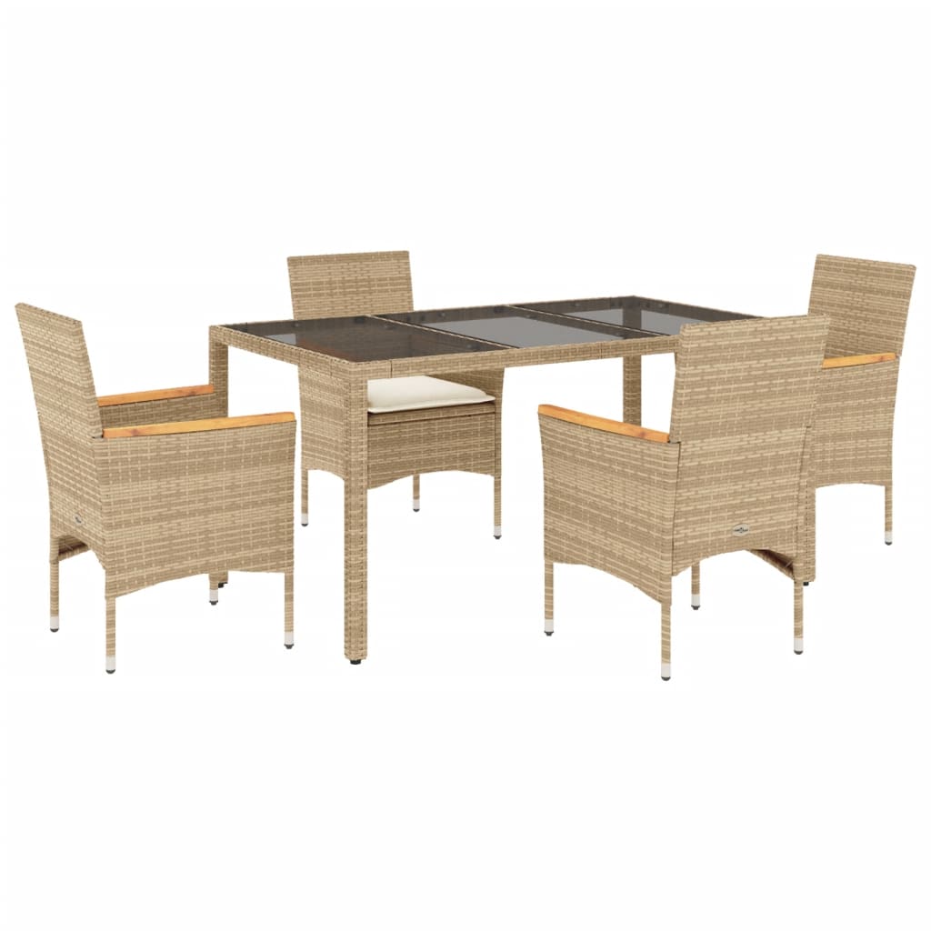 Set da Pranzo da Giardino 5 pz con Cuscini Polyrattan e Vetro 3278659