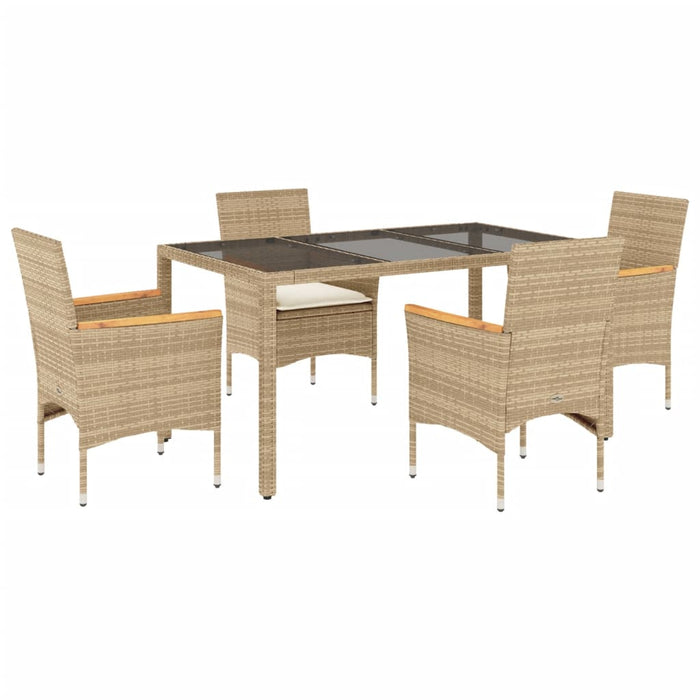 Set da Pranzo da Giardino 5 pz con Cuscini Polyrattan e Vetro 3278659