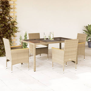 Set da Pranzo da Giardino 5 pz con Cuscini Polyrattan e Vetro 3278659