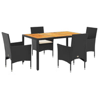 Set Pranzo da Giardino 5 pz con Cuscini Nero Polyrattan Acacia 3278665