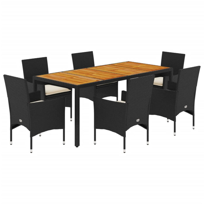 Set Pranzo da Giardino 7 pz Nero con Cuscini Polyrattan Acacia 3278667