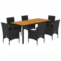Set Pranzo da Giardino 7 pz Nero con Cuscini Polyrattan Acacia 3278673