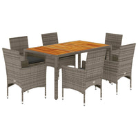Set Pranzo da Giardino 7pz con Cuscini Polyrattan Acacia Grigio 3278678