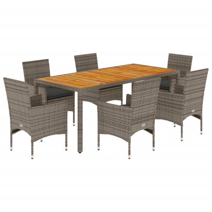 Set Pranzo da Giardino 7pz con Cuscini Polyrattan Acacia Grigio 3278679