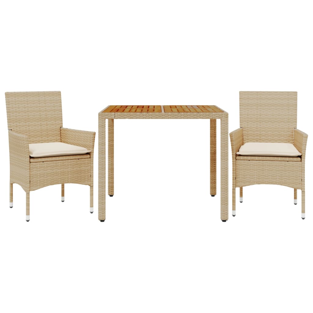 Set Pranzo da Giardino 3 pz con Cuscini Beige Polyrattan Acacia 3278681