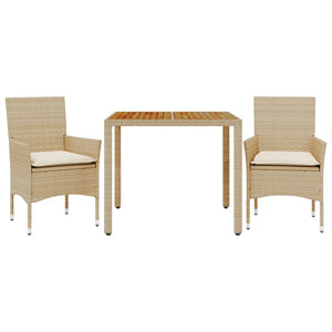 Set Pranzo da Giardino 3 pz con Cuscini Beige Polyrattan Acacia 3278681