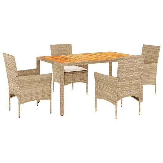 Set Pranzo da Giardino 5 pz con Cuscini Beige Polyrattan Acacia 3278683
