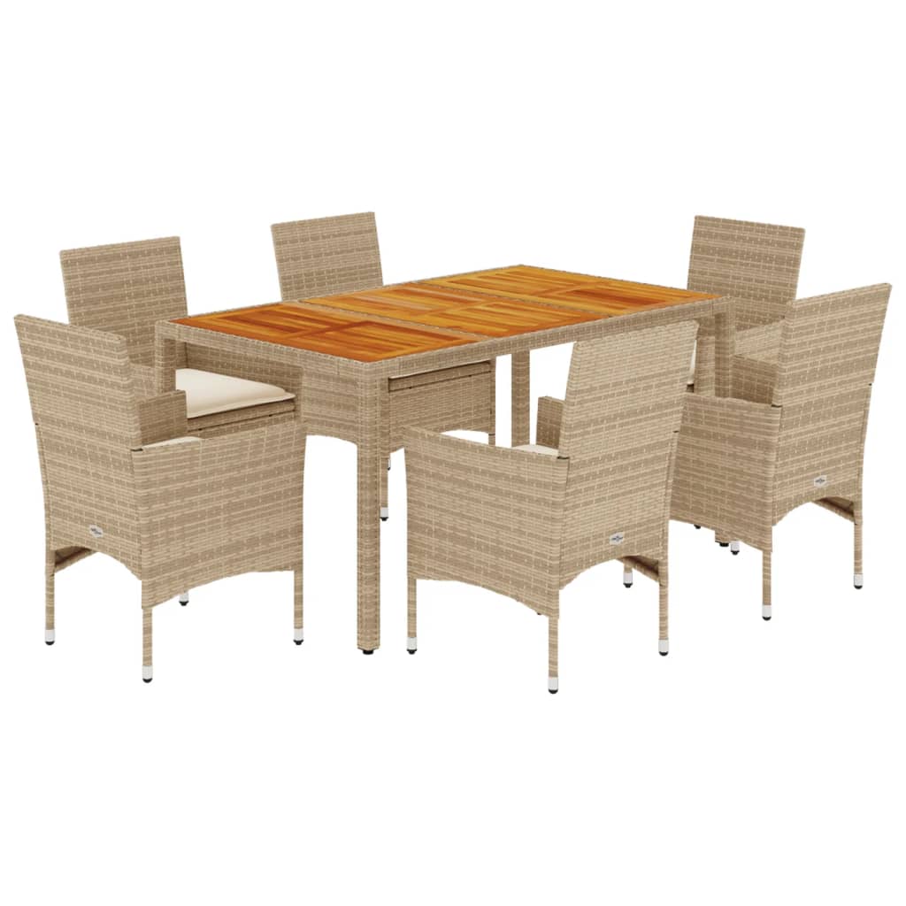 Set Pranzo da Giardino 7 pz con Cuscini Beige Polyrattan Acacia 3278684