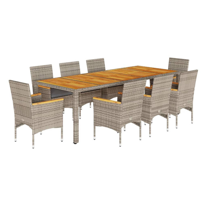 Set Pranzo da Giardino 9pz con Cuscini Polyrattan Acacia Grigio 3278689