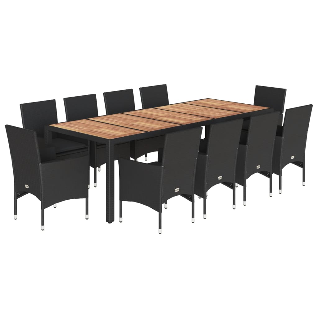 Set Pranzo da Giardino 11 pz con Cuscini Polyrattan Acacia Nero 3278694