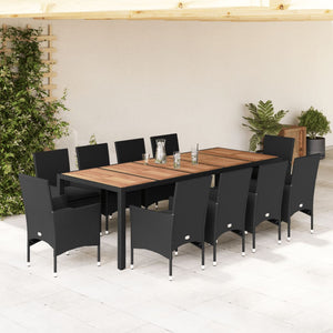 Set Pranzo da Giardino 11 pz con Cuscini Polyrattan Acacia Nero 3278694
