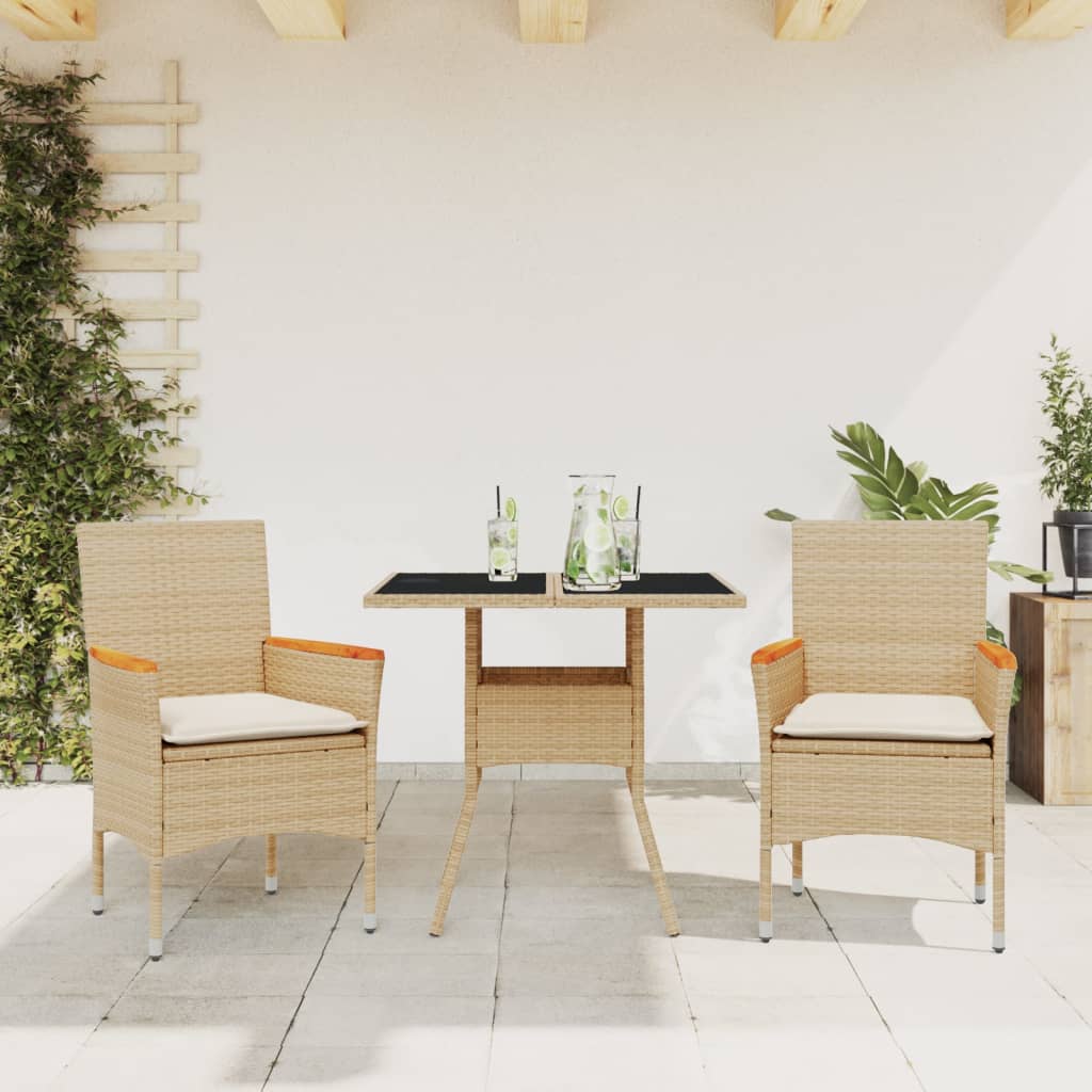 Set da Pranzo da Giardino 3 pz con Cuscini Polyrattan e Vetro 3278707