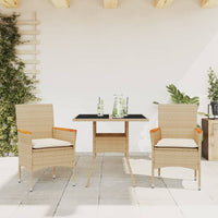 Set da Pranzo da Giardino 3 pz con Cuscini Polyrattan e Vetro 3278707