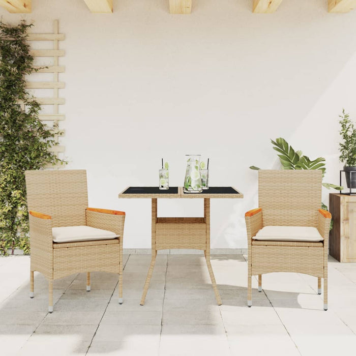 Set da Pranzo da Giardino 3 pz con Cuscini Polyrattan e Vetro 3278707