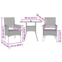 Set Pranzo da Giardino 3 pz con Cuscini Nero Polyrattan Acacia 3278709