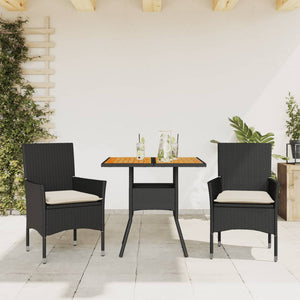 Set Pranzo da Giardino 3 pz con Cuscini Nero Polyrattan Acacia 3278709