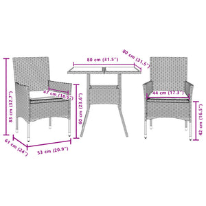 Set Pranzo da Giardino 3 pz con Cuscini Nero Polyrattan Acacia 3278711