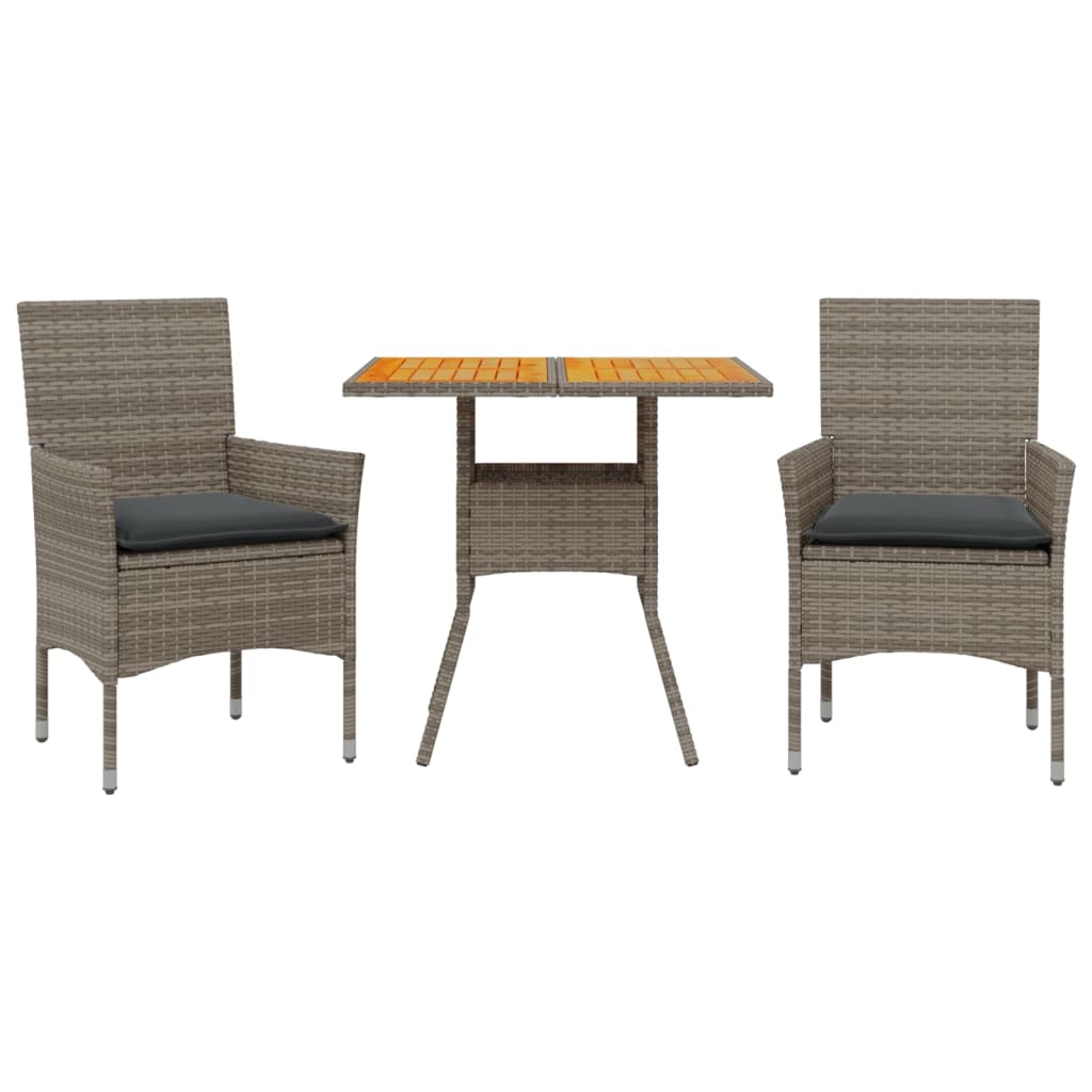 Set Pranzo da Giardino 3pz con Cuscini Polyrattan Acacia Grigio 3278713