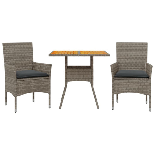 Set Pranzo da Giardino 3pz con Cuscini Polyrattan Acacia Grigio 3278713