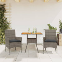 Set Pranzo da Giardino 3pz con Cuscini Polyrattan Acacia Grigio 3278713