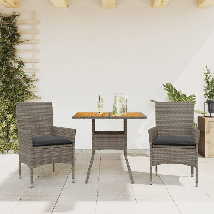 Set Pranzo da Giardino 3pz con Cuscini Polyrattan Acacia Grigio 3278713