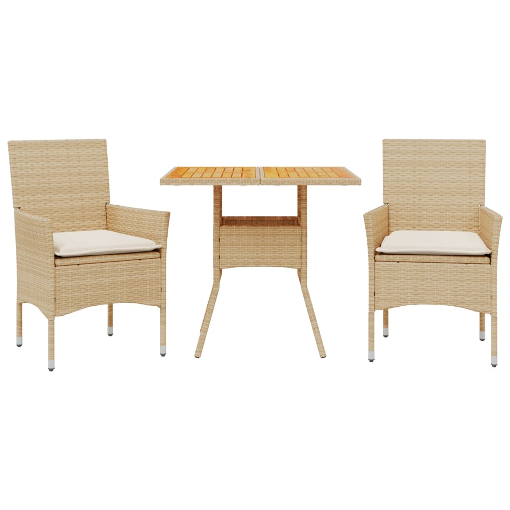 Set Pranzo da Giardino 3 pz con Cuscini Beige Polyrattan Acacia 3278715