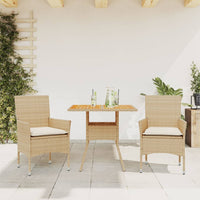 Set Pranzo da Giardino 3 pz con Cuscini Beige Polyrattan Acacia 3278715