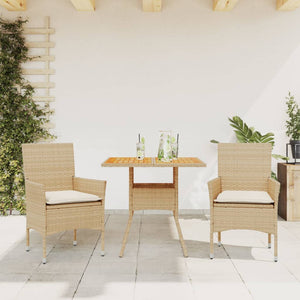 Set Pranzo da Giardino 3 pz con Cuscini Beige Polyrattan Acacia 3278715