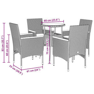 Set Pranzo da Giardino 5 pz con Cuscini Nero Polyrattan Acacia 3278718