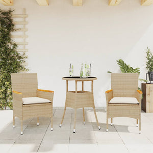 Set da Pranzo da Giardino 3 pz con Cuscini Polyrattan e Vetro 3278725