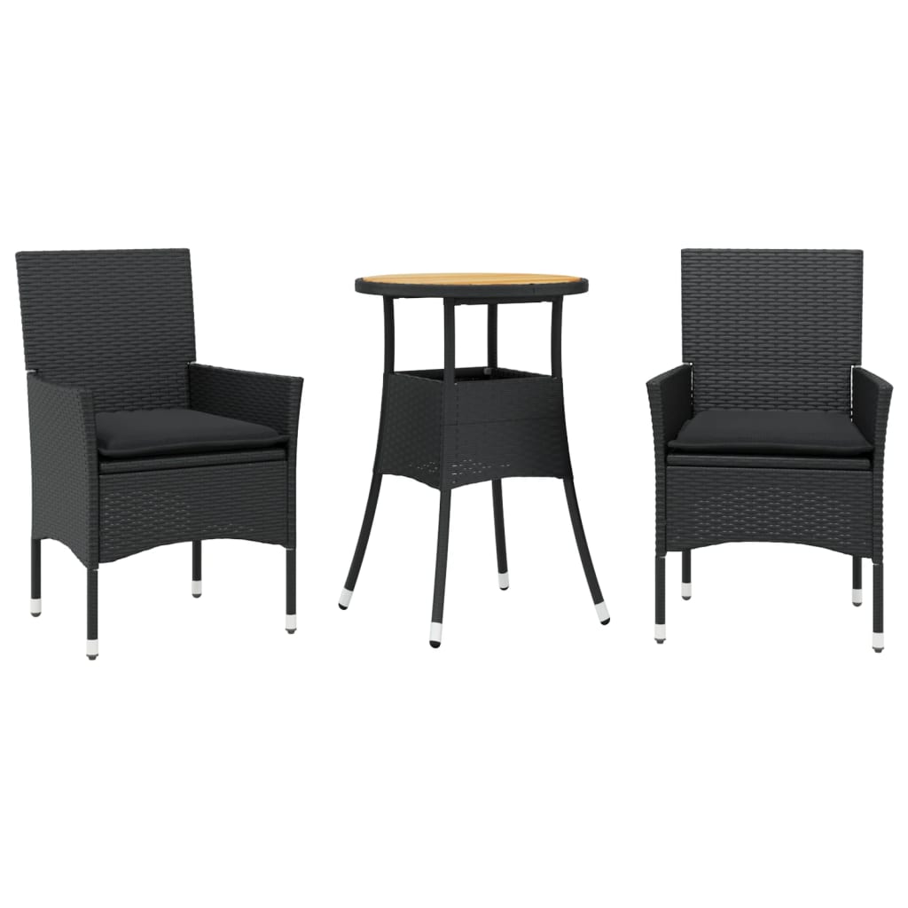 Set Pranzo da Giardino 3 pz con Cuscini Nero Polyrattan Acacia 3278729