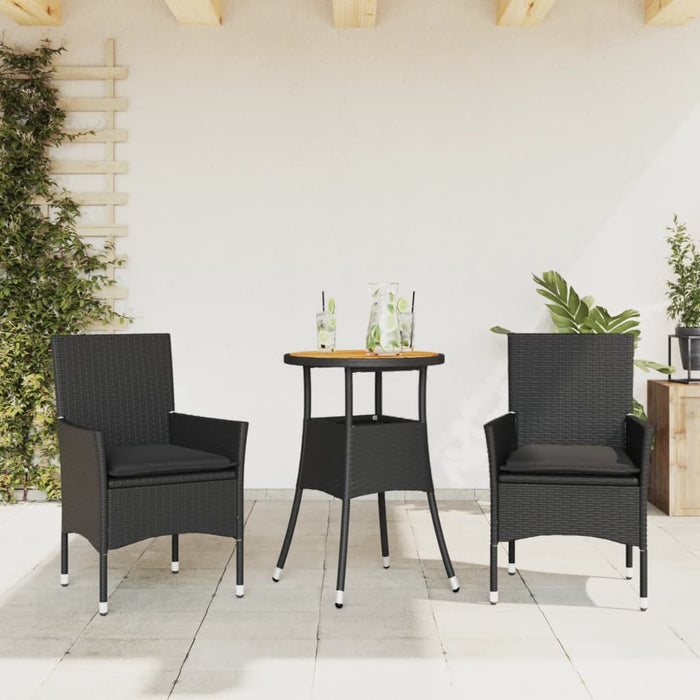 Set Pranzo da Giardino 3 pz con Cuscini Nero Polyrattan Acacia 3278729