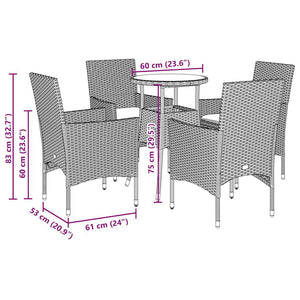 Set Pranzo da Giardino 5 pz con Cuscini Nero Polyrattan Acacia 3278730
