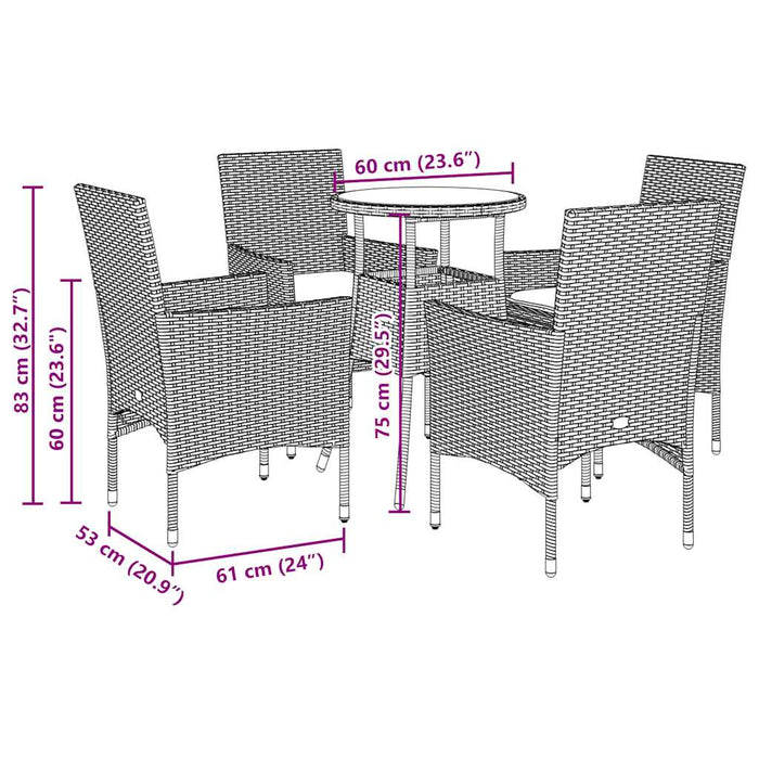 Set Pranzo da Giardino 5 pz con Cuscini Nero Polyrattan Acacia 3278730