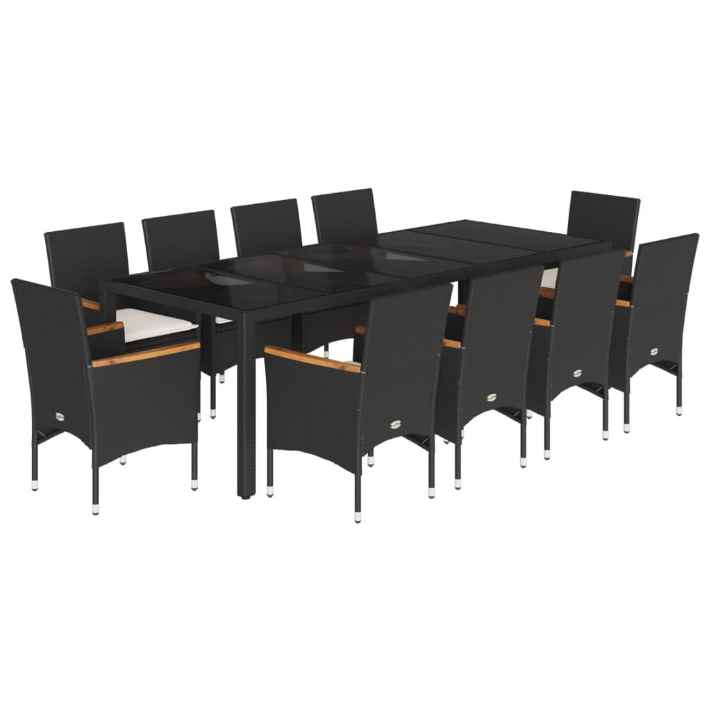 Set da Pranzo da Giardino 11 pz con Cuscini Polyrattan e Vetro 3278734