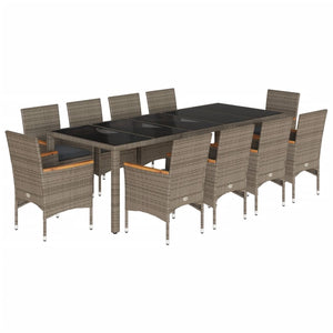Set da Pranzo da Giardino 11pz con Cuscini Polyrattan e Vetro 3278736