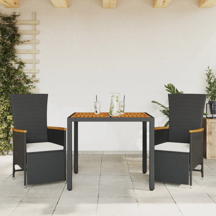 Set da Pranzo da Giardino 3 pz con Cuscini Nero in Polyrattan 3277503