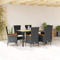 Set da Pranzo da Giardino 7 pz Nero con Cuscini in Polyrattancod mxl 90556