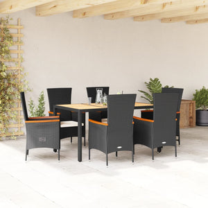 Set da Pranzo da Giardino 7 pz Nero con Cuscini in Polyrattancod mxl 90556